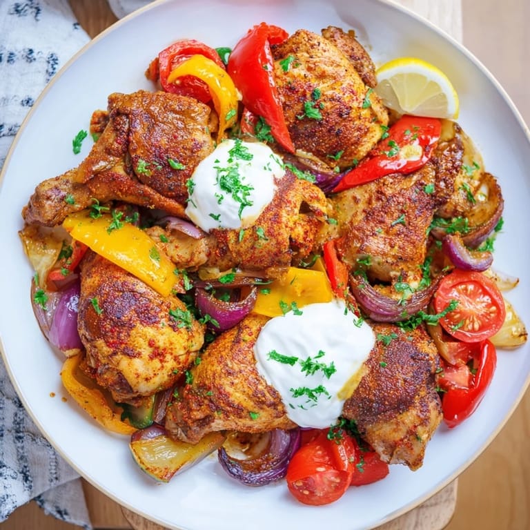A flavorful overview of sheet pan chicken shawarma: tender chicken and vibrant veggies, ready to enjoy.