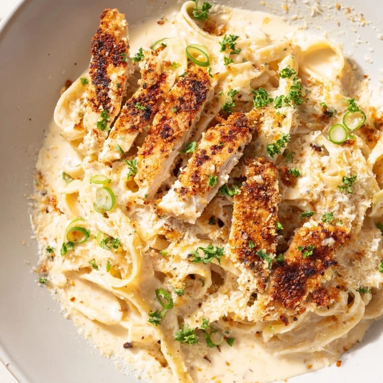 A forkful of tender Southern Style Creamy Parmesan Chicken Pasta showcasing perfectly cooked pasta and flavorful sauce.