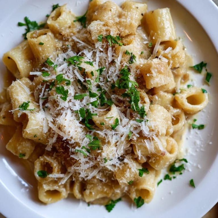 Cheesy, golden-brown Gruyère tops this Creamy French Onion Ditalini, a delicious and hearty pasta creation.