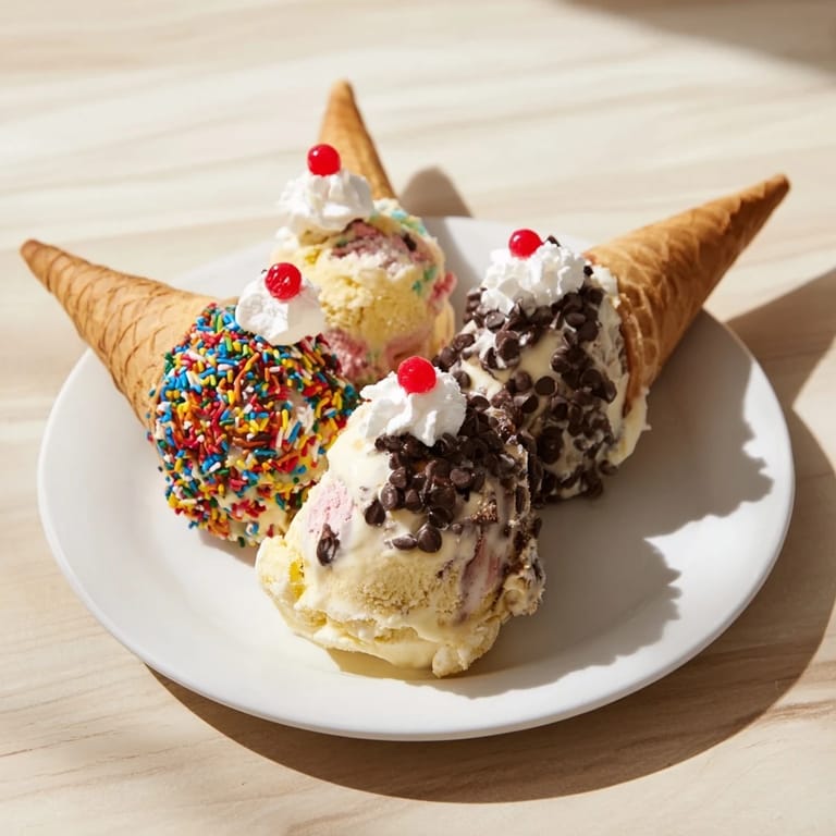 This Ice Cream Cone Grazing Board displays vibrant cones alongside fresh fruit, candies, and sauces for everyone.