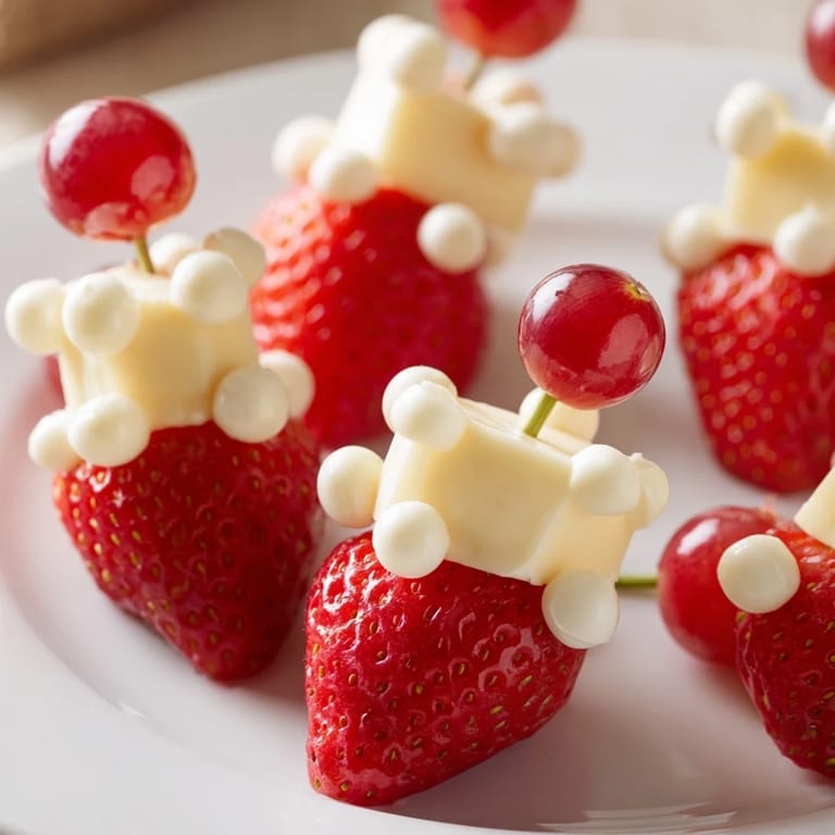 Get ready to serve a colorful Santa Hat Fruit and Cheese Platter that's perfect for snacks and gatherings.