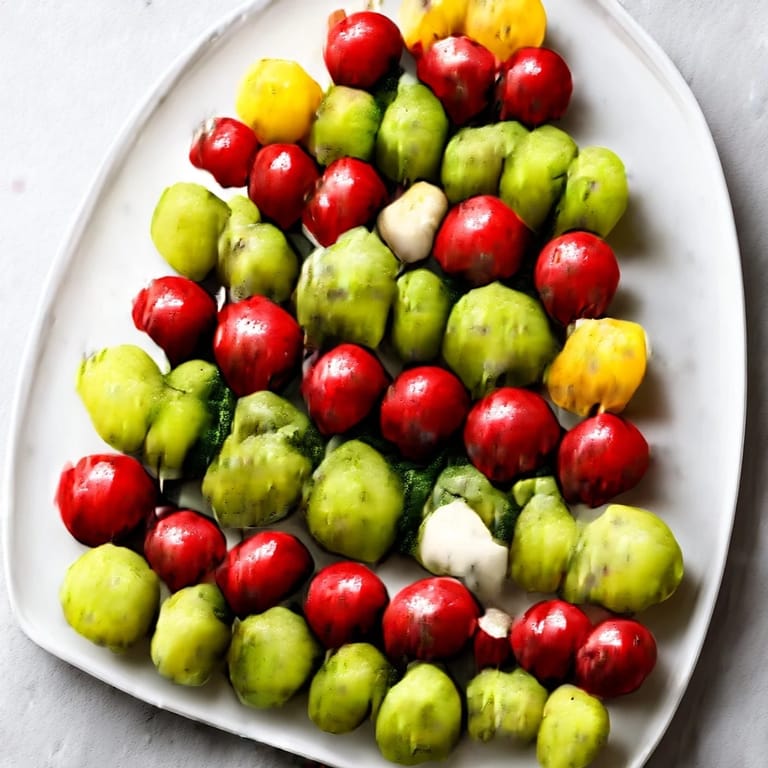 Bright and colorful Christmas Tree Triangle Board appetizer, ready to serve for your holiday party.