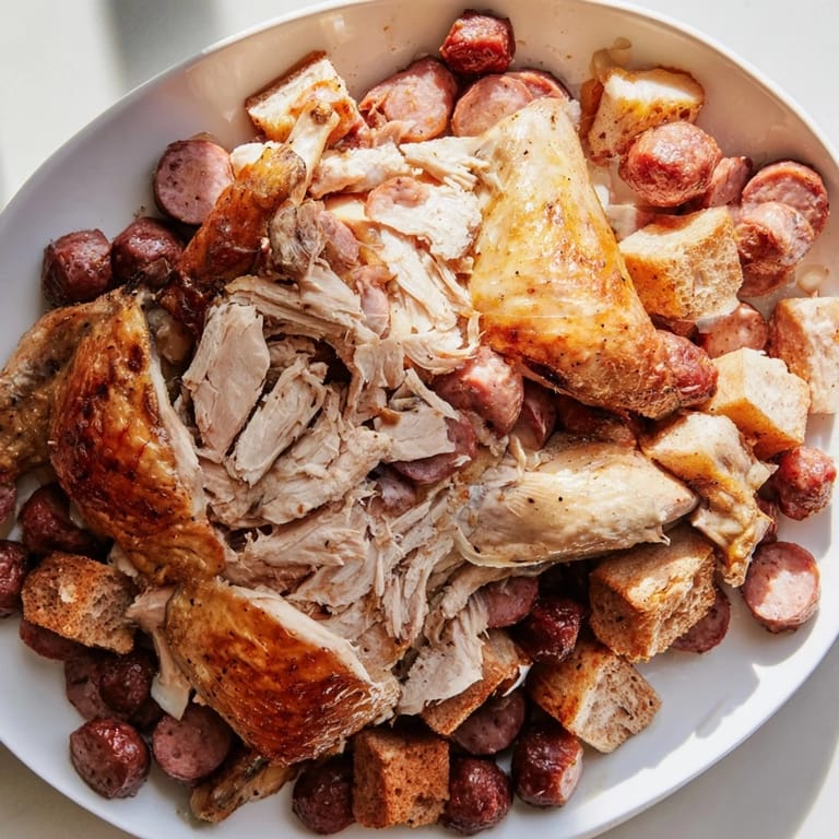Close-up of freshly baked Bisquick balls with chicken and sausage, ready to be enjoyed with sauce.