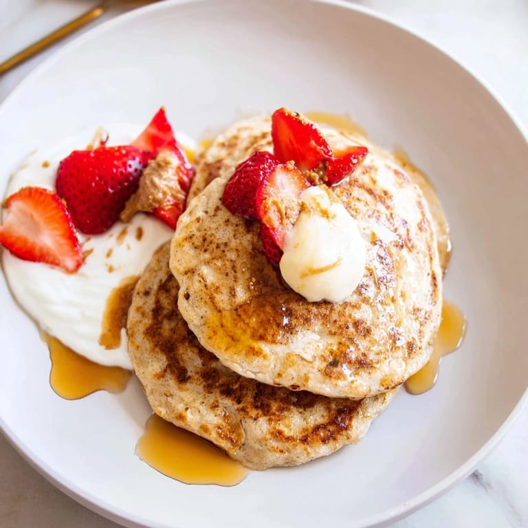 Stack of homemade Protein Banana Pancakes, showing a light, airy texture ready to be enjoyed.