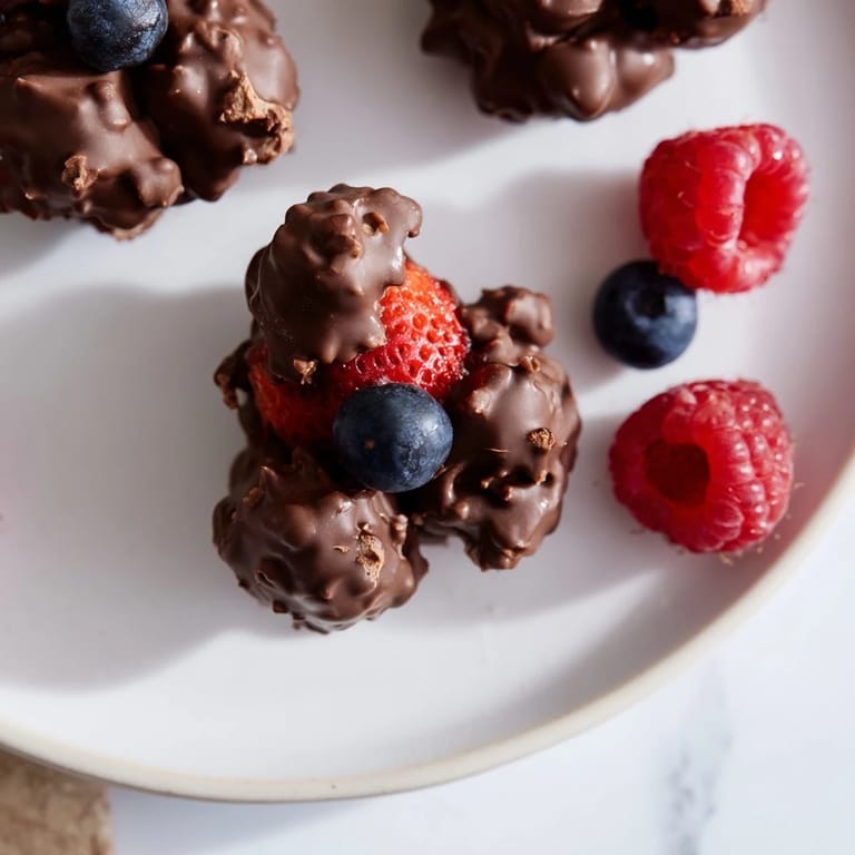 Close-up of frozen Chocolate Yogurt Clusters: a delightful, healthy snack perfectly ready to enjoy!