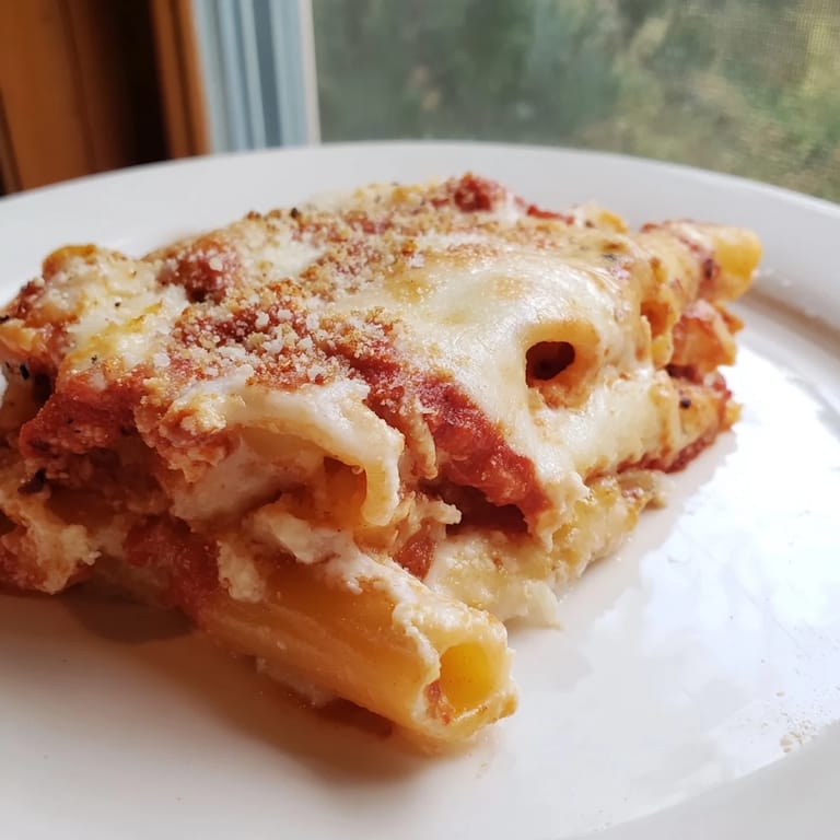 Hot, cheesy layers in this tempting Cheesy Baked Ziti dish, bubbling with melty mozzarella and ricotta.
