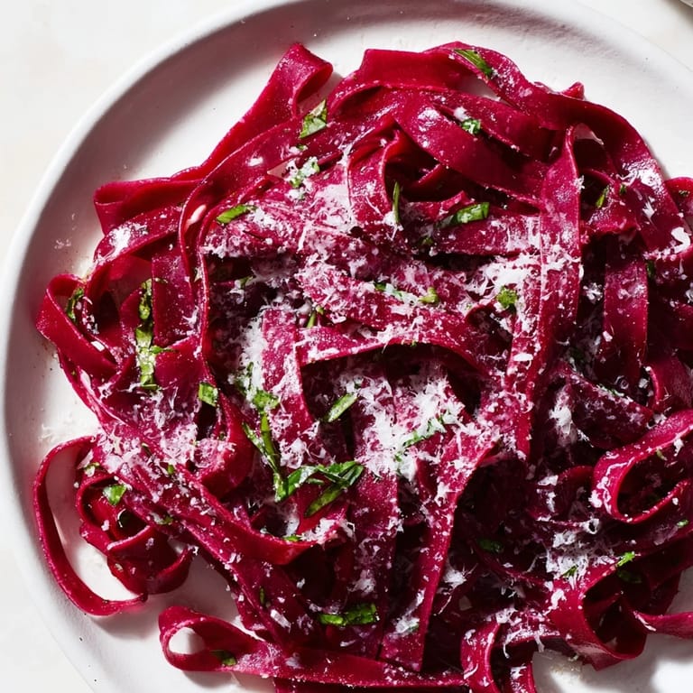 Earthy Beet Noodle Pasta, handmade pasta glistening with butter, waiting to be savored after cooking.