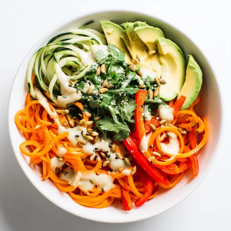 Spiralized carrots create a flavorful base for this refreshing Carrot Noodle Skincare Bowl dish.