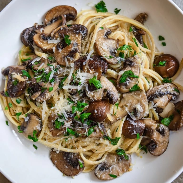 Silky cream sauce coats the perfect creamy mushroom linguine with fresh parsley garnish.