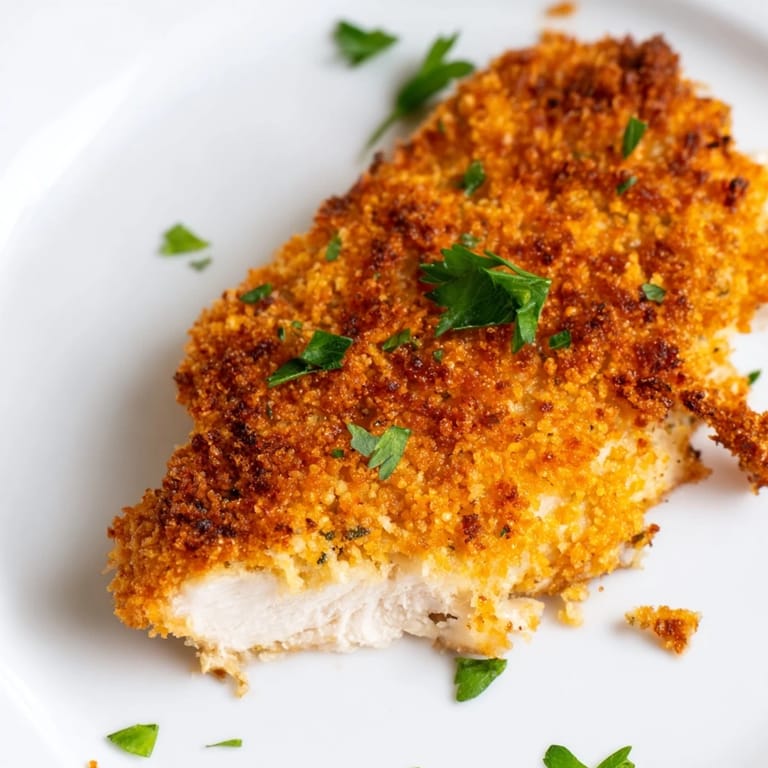 Savory garlic Parmesan chicken with a crispy, golden crust, perfect for a weeknight dinner.  