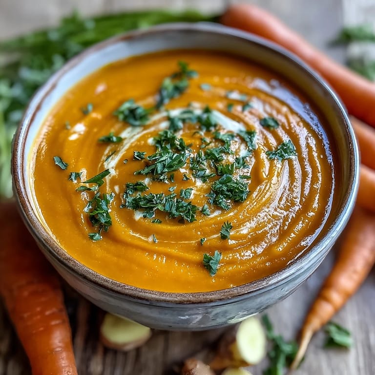 Silky Carrot Ginger Soup, a warm bowl perfect with a lemon hint.