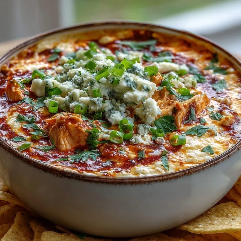 Melted cream cheese and cheddar swirl in this slow cooker Crock Pot Buffalo Chicken Dip Soup, garnished with parsley.