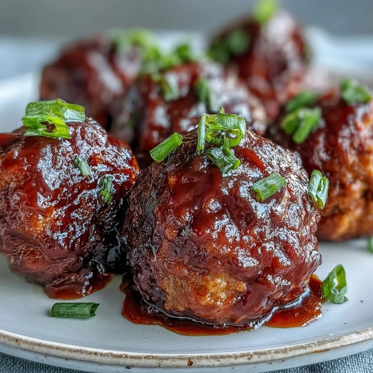 Golden glazed Easy Sweet and Sour Crock Pot Meatballs garnished with sesame seeds and green onions, ready to serve warm.