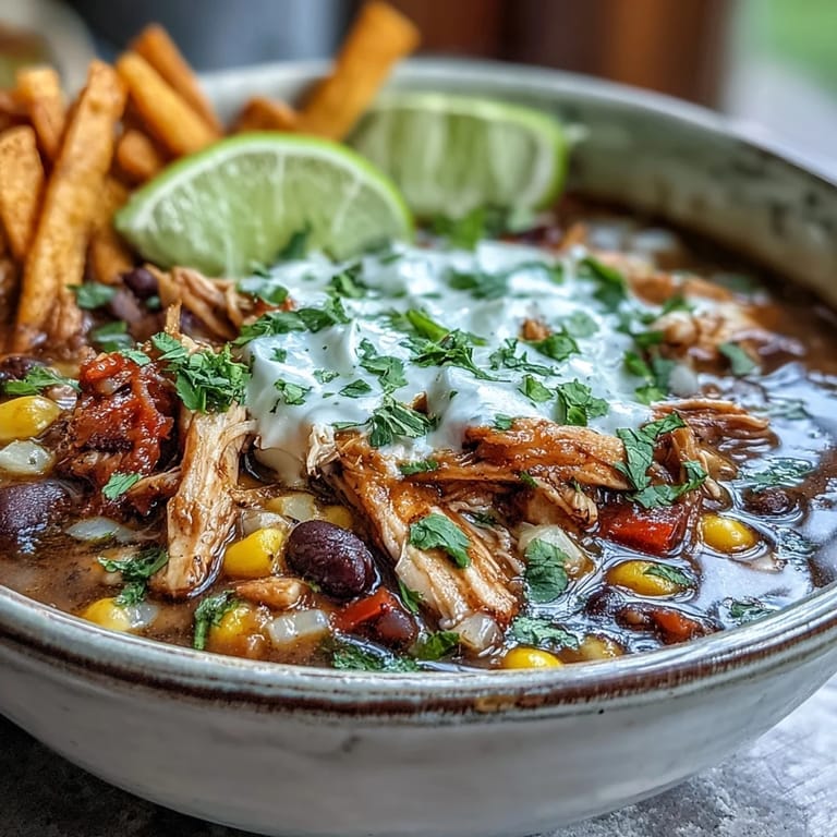 Serving Instant Pot Chicken Tortilla Soup with lime wedges, cheese, and sour cream next to the pot.