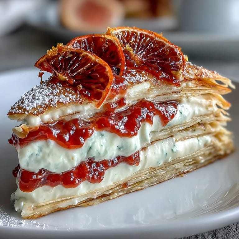 Garnished with fresh blood orange slices and zest, this Blood Orange Curd Crêpe Cake makes a stunning dessert.