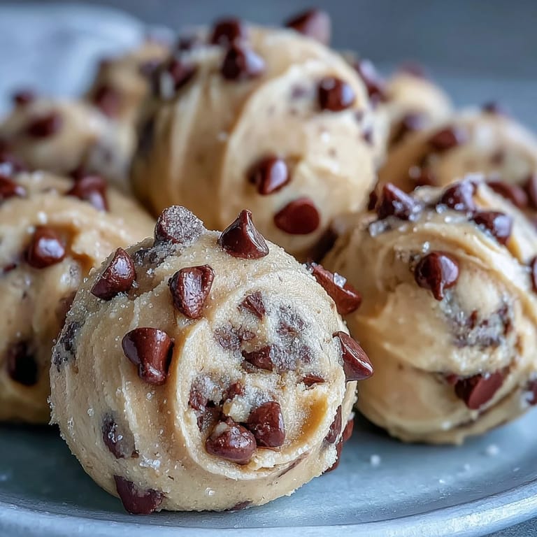 Close-up of Greek Yogurt Cookie Dough featuring a spoonful near a glass of milk and a chocolate chip.