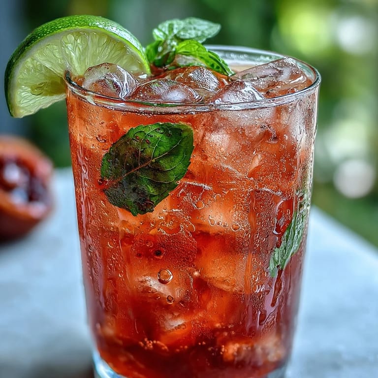 A chilled pitcher of Guava Nectar Drink ready to serve, showing the vibrant pink-orange color against a sunny outdoor table.
