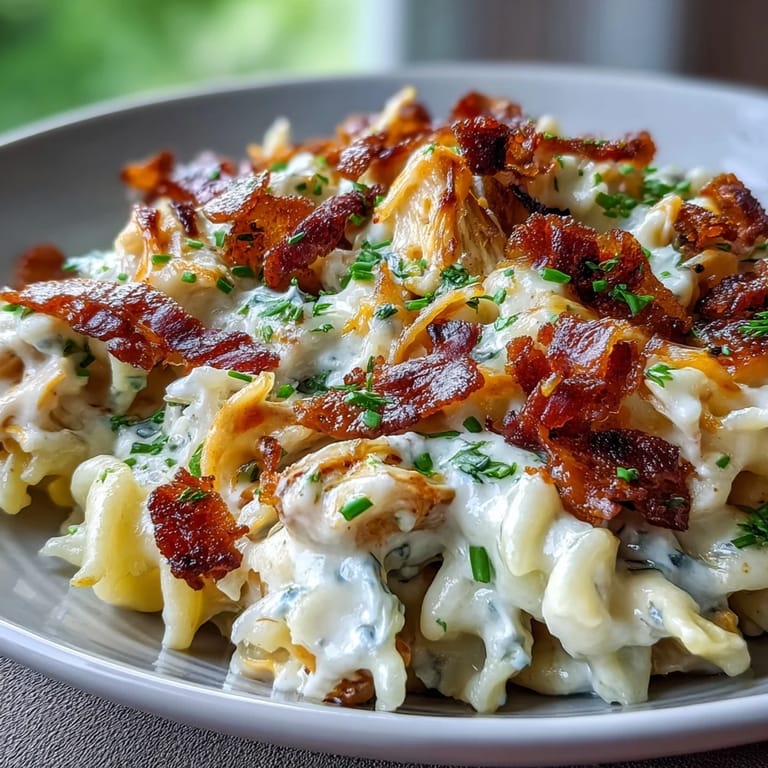A generous bowl of Creamy Jalapeño Popper Chicken Pasta garnished with parsley, ready to serve with a side salad.