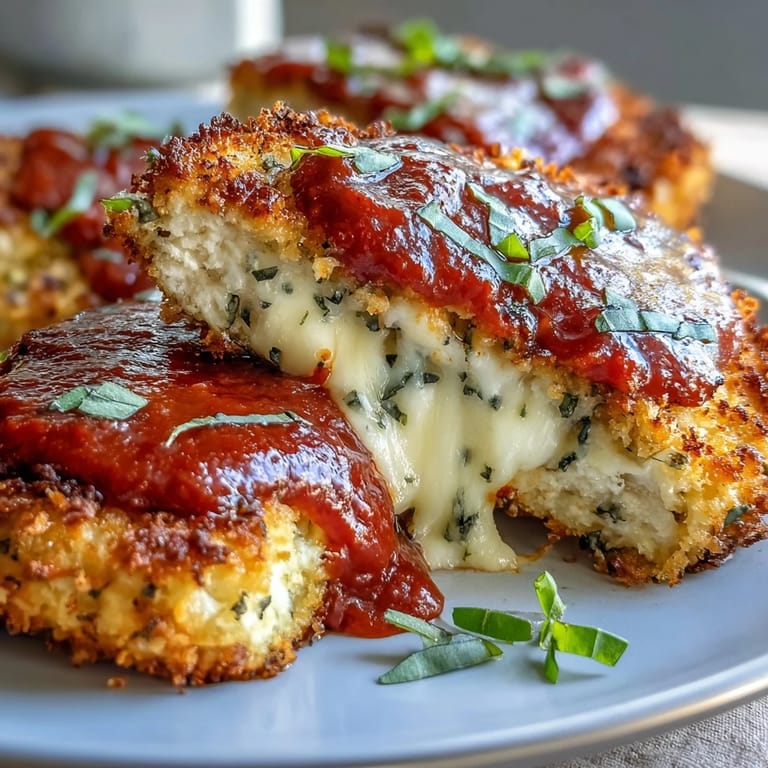 Fresh basil garnish tops golden Asiago-crusted tofu cutlets for a hearty vegetarian dinner.