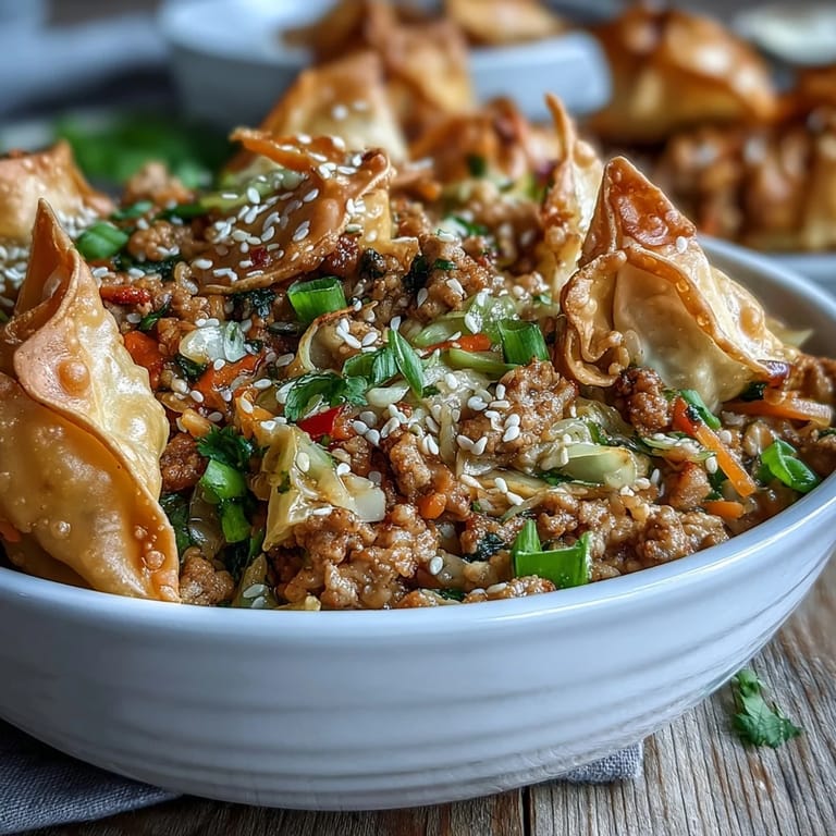 Savory Ranch Turkey & Veggie Egg Roll Bowl served in a white bowl with fresh green onions.