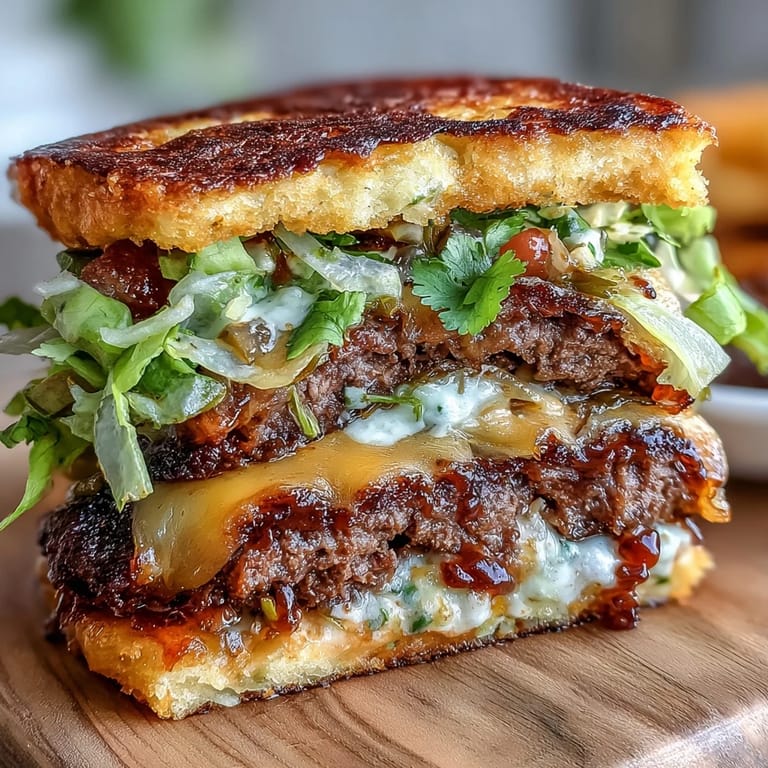 Juicy beef patties pressed onto mini tortillas, topped with lettuce, tomato, pickles, and melted cheese for a fun twist.  