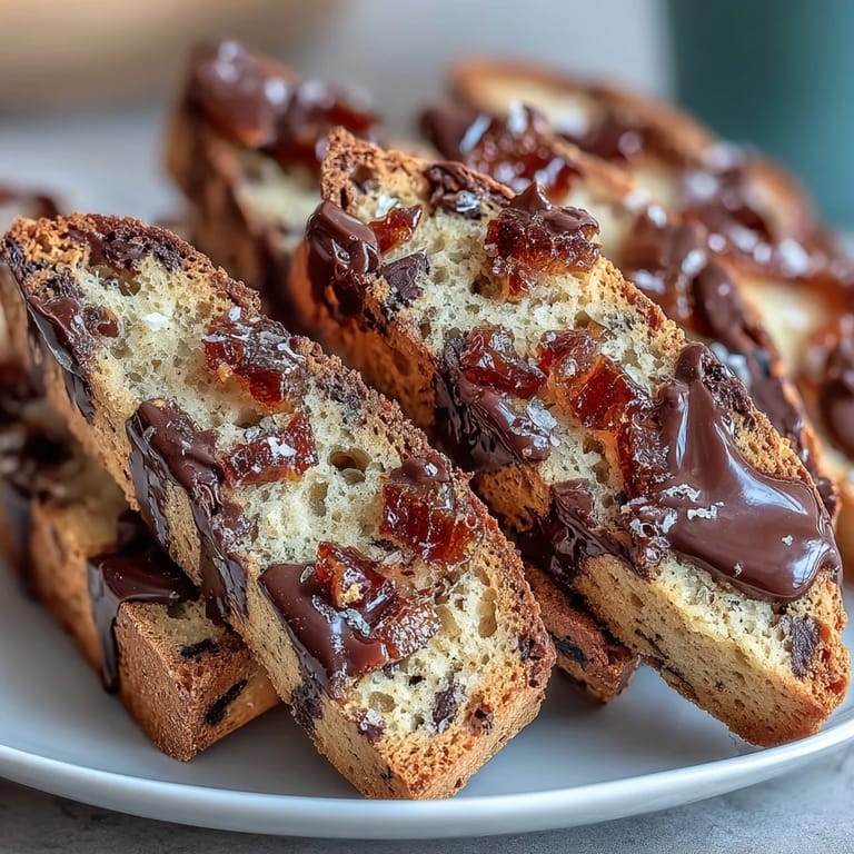 Golden biscotti studded with fragrant candied orange peel and rich dark chocolate, ideal for an elegant dessert platter.  
