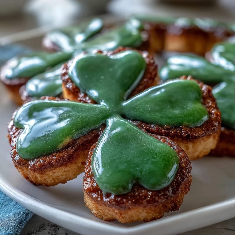 Adorable shamrock-shaped sugar cookies topped with vibrant green royal icing, perfect for St. Patrick's Day parties.