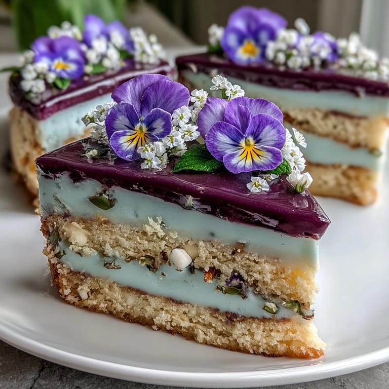 Elegant spring cake with pressed edible flowers, featuring soft vanilla layers and a cloud of whipped cream frosting.  