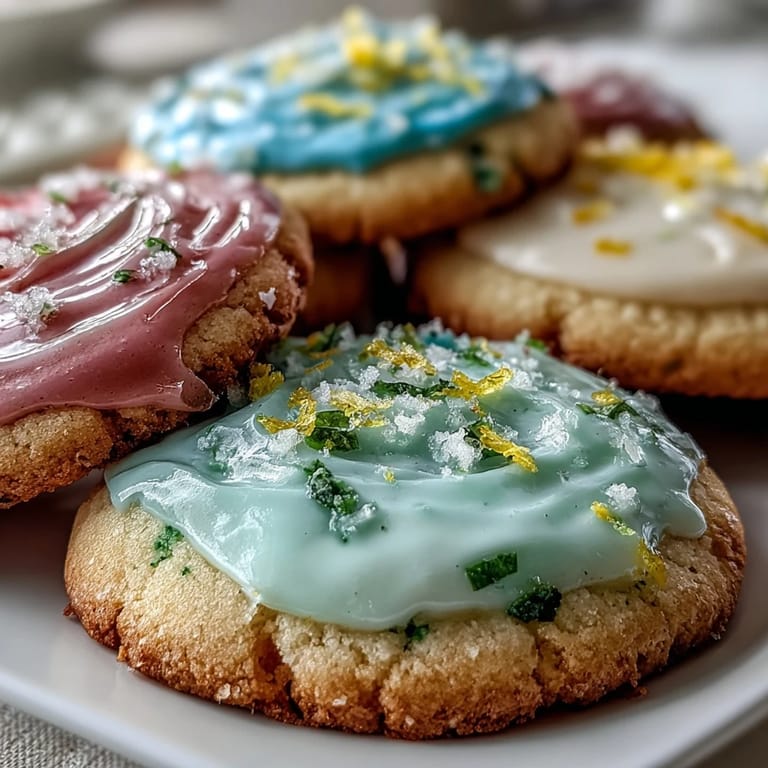 Lemon Sugar Cookies with Pastel Glaze, soft and buttery, topped with vibrant pastel icing, a delightful treat for Easter or garden parties.