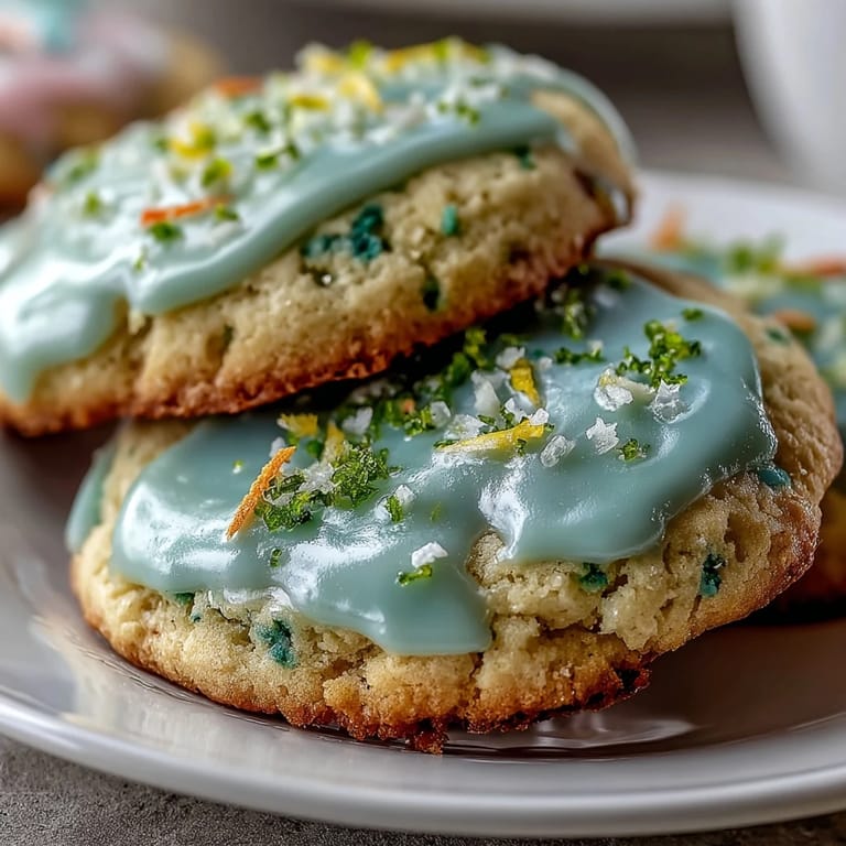 Spring Cookies: Lemon Sugar Cookies with Pastel Glaze, featuring a zesty lemon aroma and smooth, colorful glaze, ideal for festive springtime dessert tables.