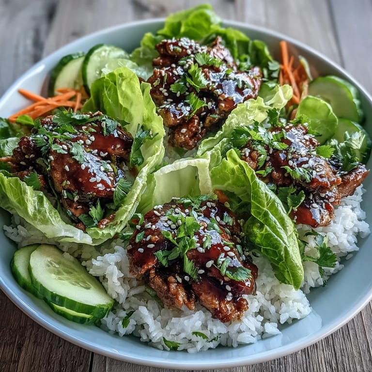 Easy homemade sesame turkey lettuce wrap bowls, dairy-free and garnished with crisp veggies, served ready for scooping at the table.