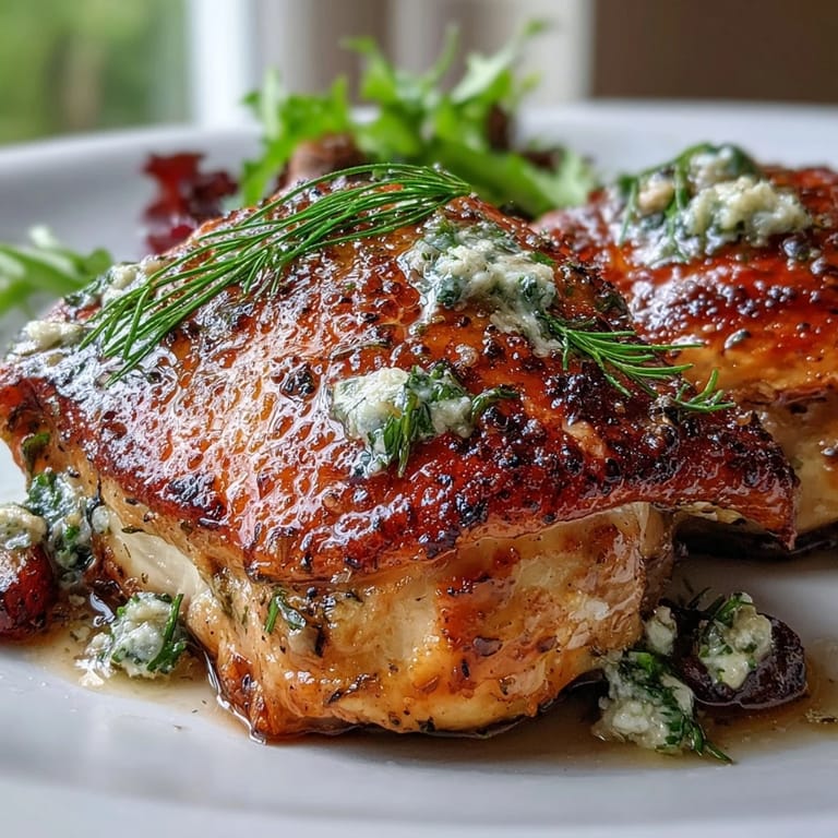 Succulent Herb Butter Roast Chicken, basted with herb-infused butter and served with roasted vegetables and pan juices.