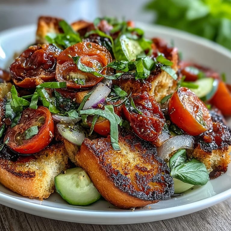 Vibrant Summer Panzanella, a bread salad perfect for your next al fresco meal.