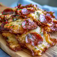 Golden-baked Pepperoni Cheese Crisps fresh from the oven, bubbling and perfect for a keto-friendly appetizer.