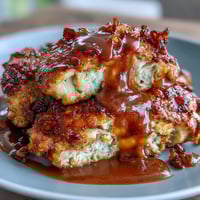 Soul Food Smothered Chicken with Onion Gravy in a cast iron skillet, golden chicken pieces bathed in rich, savory onion gravy.  