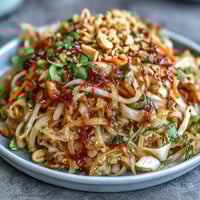 Crunchy cabbage Pad Thai with vibrant vegetables, peanuts, and lime, a fresh low-carb take on a classic favorite.  